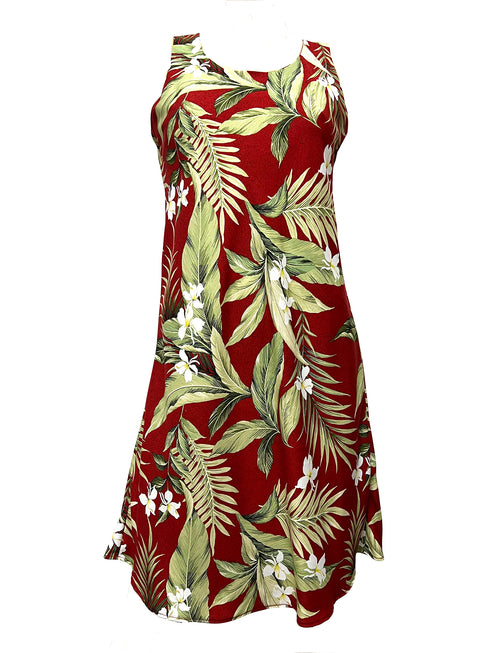 White Ginger Women's Short Tank Flared Hawaiian Dress